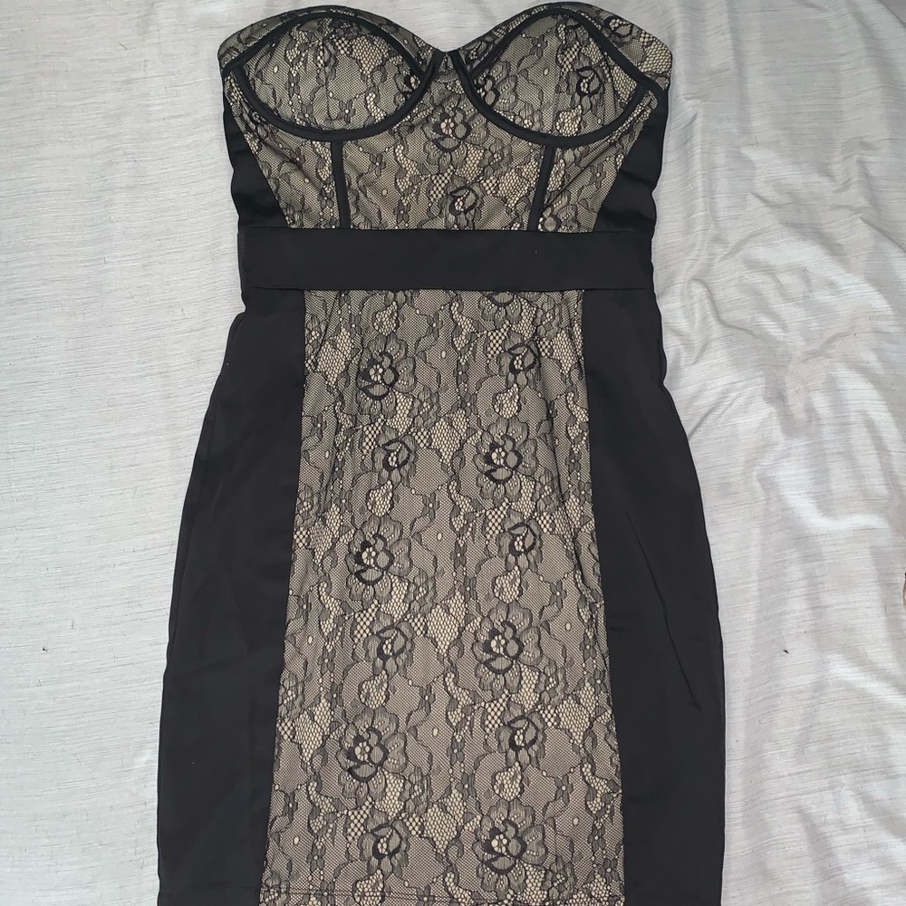 Black Strapless Lace Dress